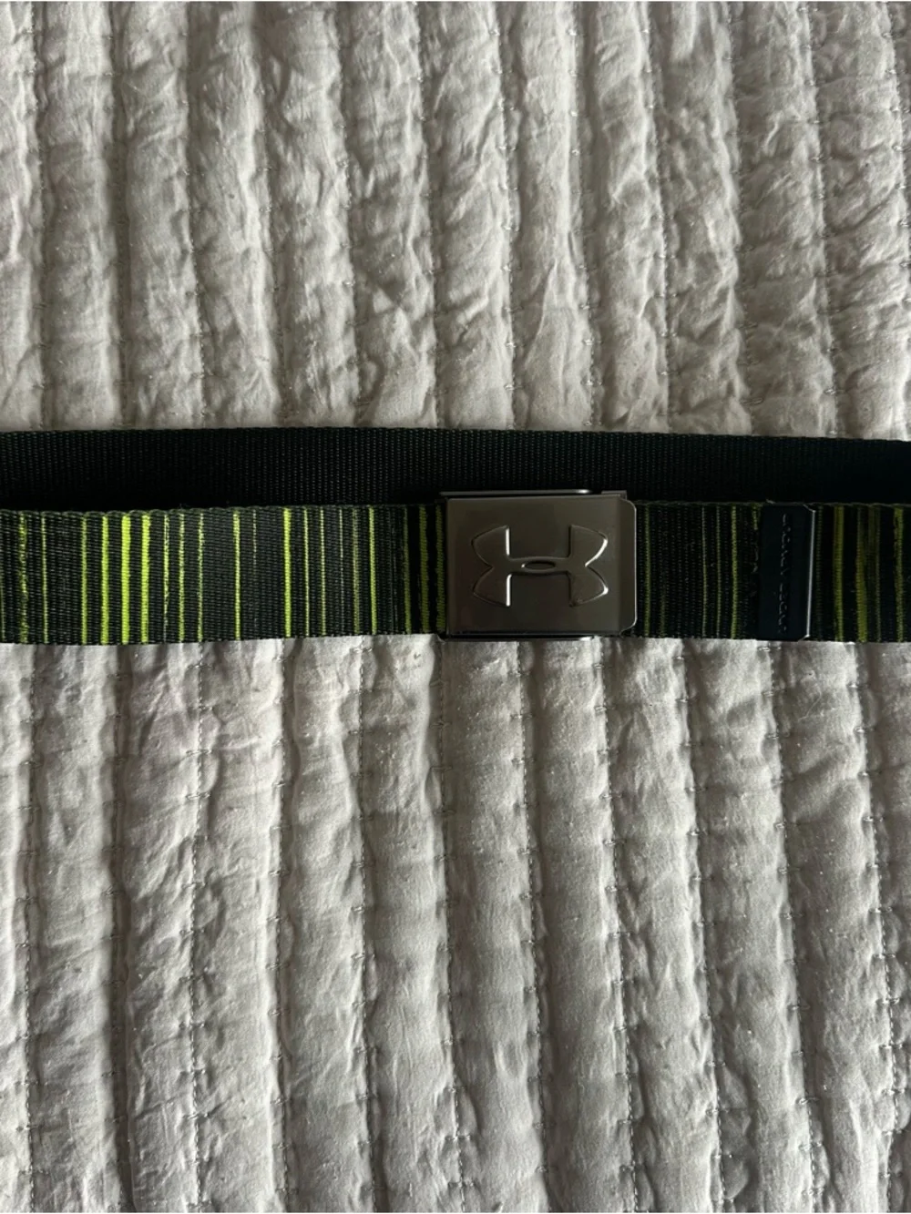 Under Armour Black Belt with Neon Green Stripe Metal Logo Buckle